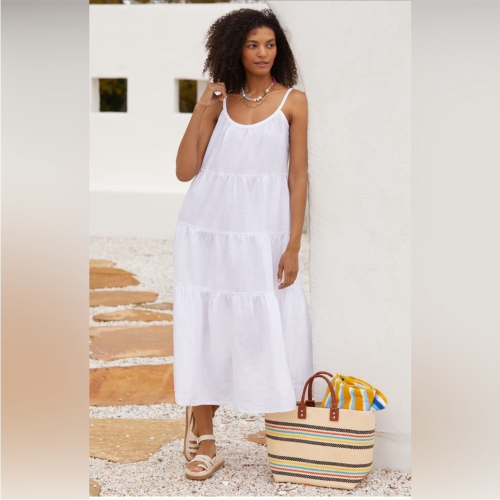 Eberjey Dress Kesia Maxi Tiered Linen in White - Picture 2 of 6